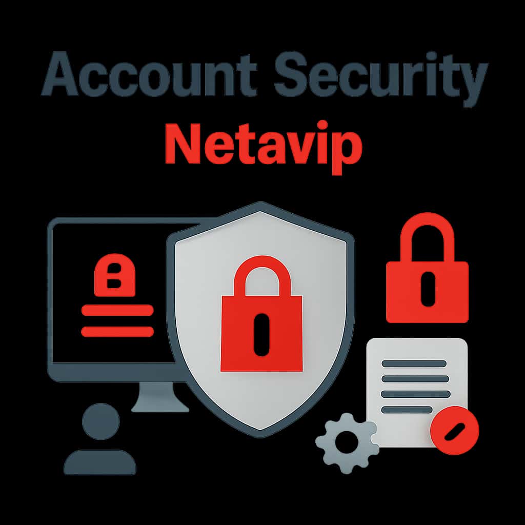 An educational diagram detailing the features of Account Security Netavip.