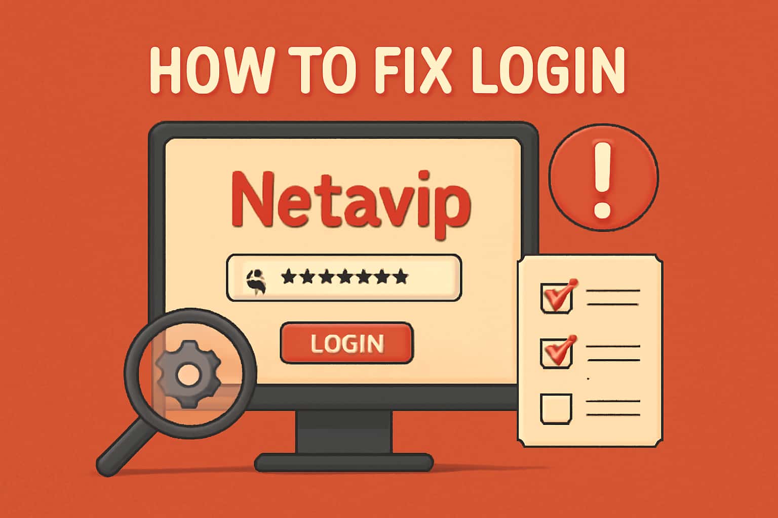 An informative visual representation of troubleshooting login issues related to Netavip with a focus on user assistance.