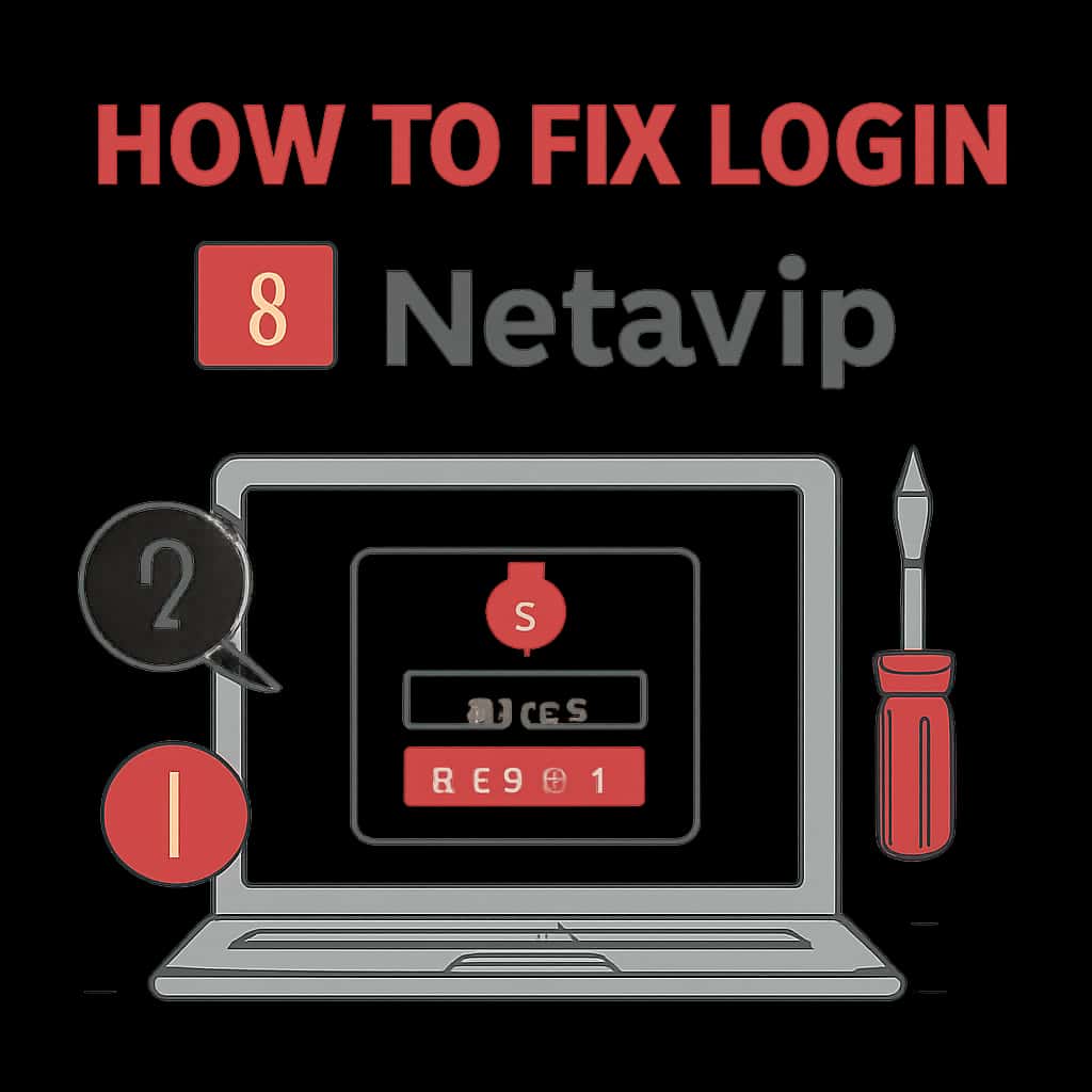 An educational diagram highlighting steps to resolve login issues on the Netavip platform.