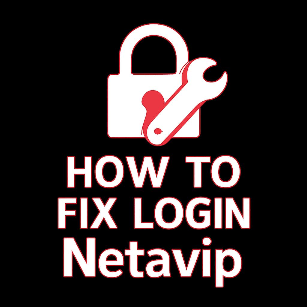 A simple badge design illustrating guidance on fixing login issues for Netavip.