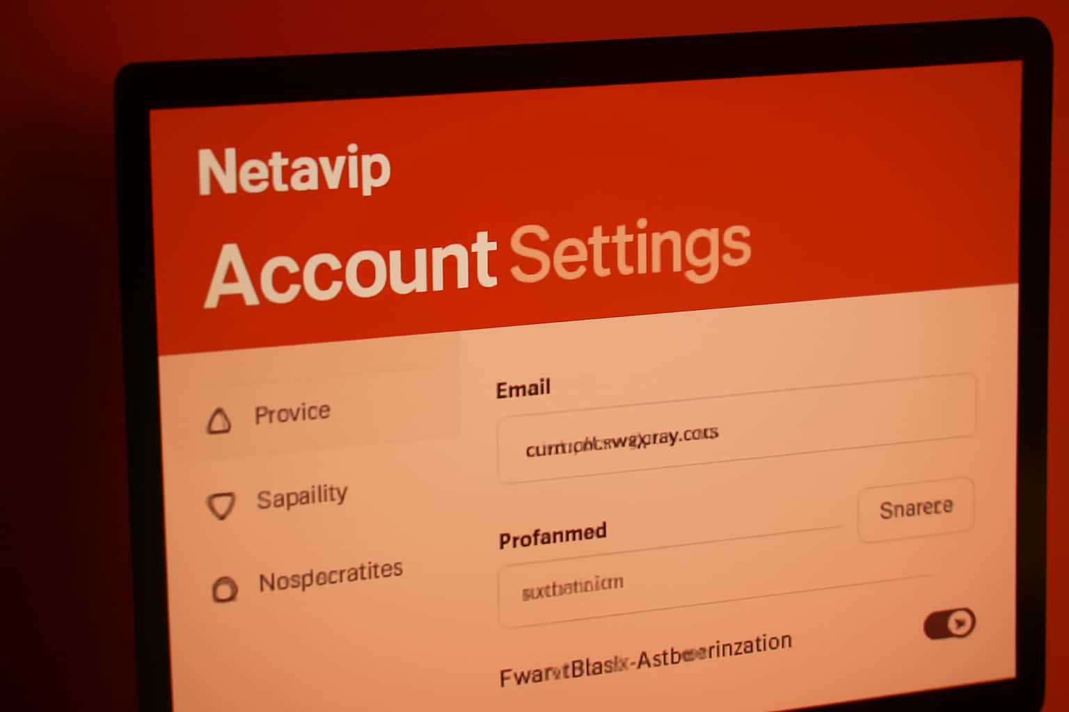 An informational display of Netavip Account Settings with a focus on user options.