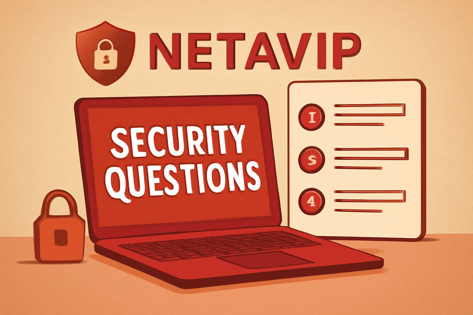 A futuristic scene emphasizing security questions in the Netavip platform, featuring the text 'Security Questions Netavip'.